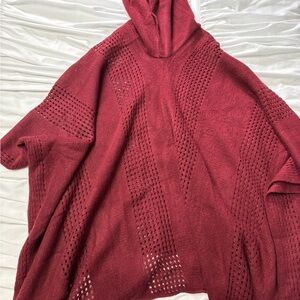 Elegant Red Knit Women's Sweater Cape with Hood